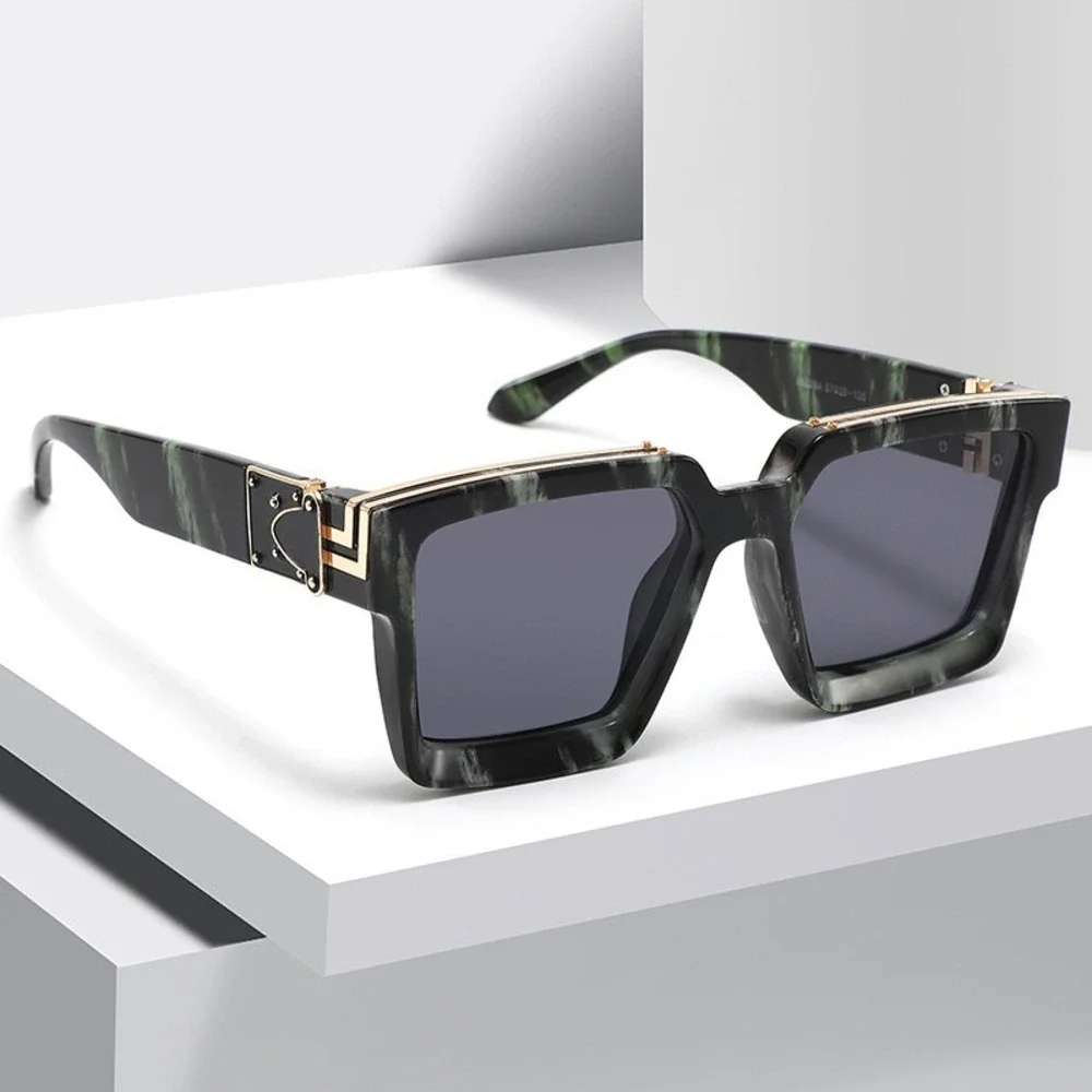Oversized Square Sunglasses Men Green Marble  Fashion Eyewear Lentes Humbres New